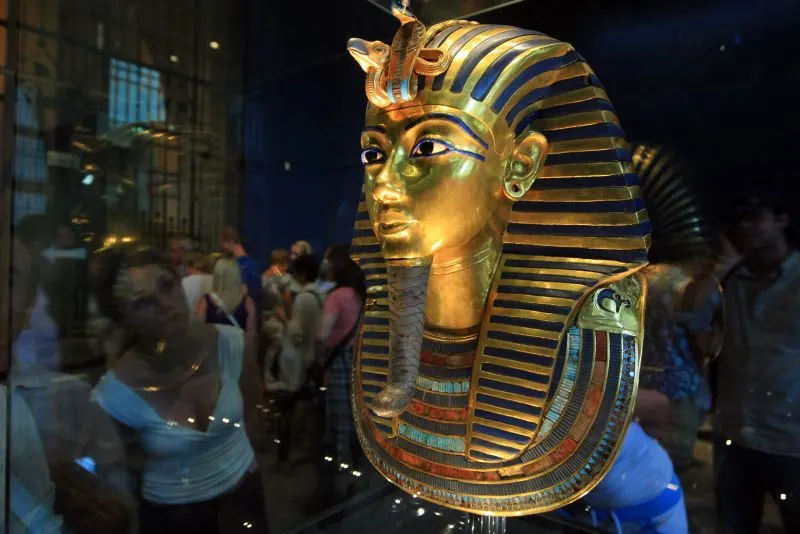 Golden mask and treasures of King Tutankhamun at the Egyptian Museum in Cairo Egypt